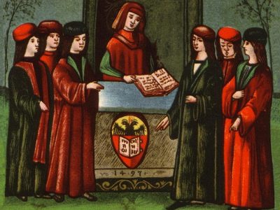 Estudantes universitários na Bolonha medieval